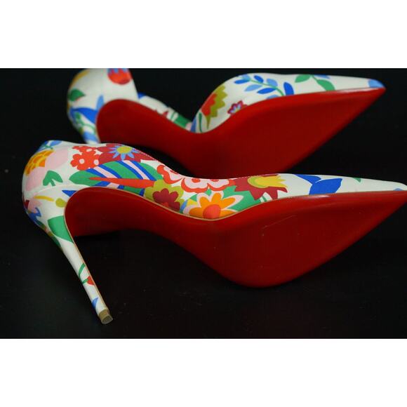 Christian Louboutin Iriza 100mm Crepe Satin Bloomy Pointy d'orsay Pumps SZ 38 - Picture 11 of 12